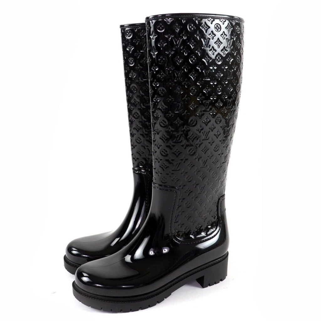 Louis Vuitton Splash Line Monogram Rubber Rain Boots Long Black
