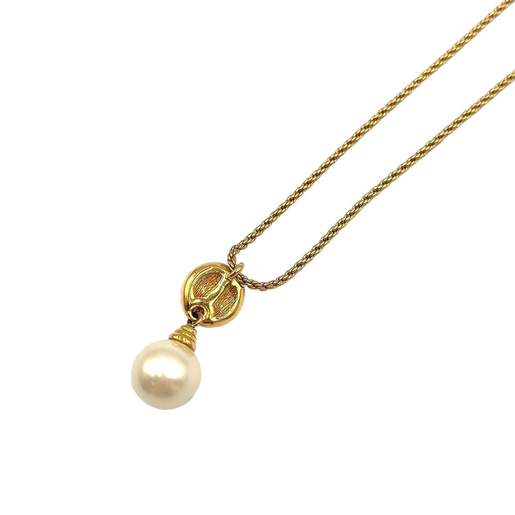 Dior Double Strand Drop Rhinestone Faux Pearl Gold Necklace — view 2