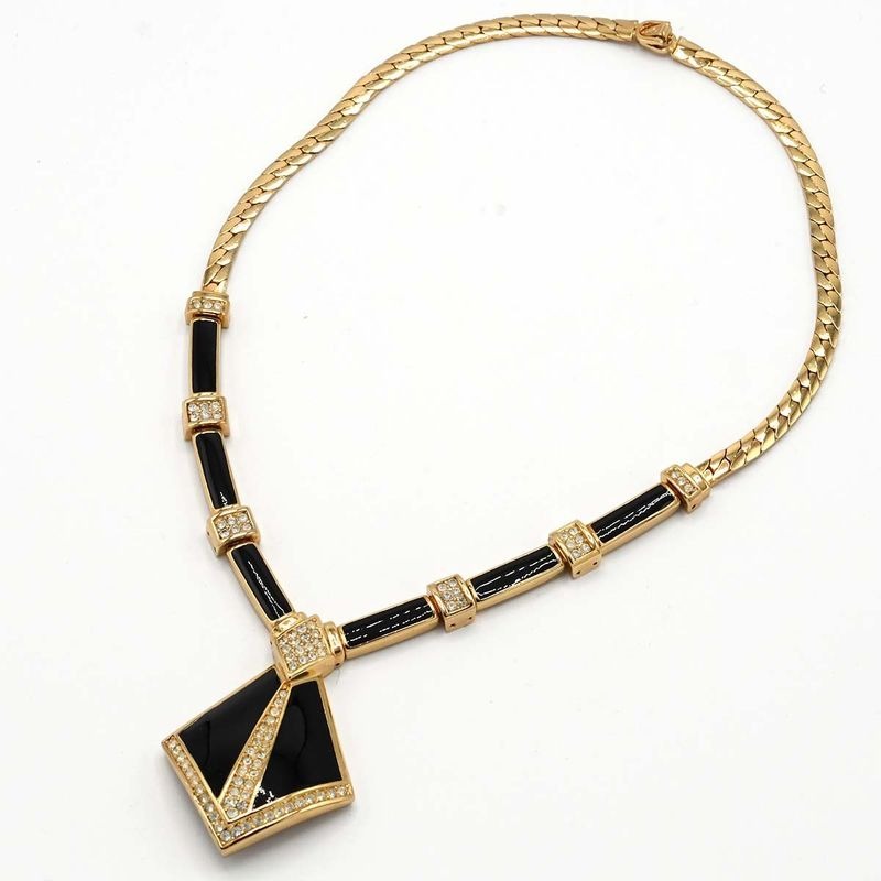 Christian Dior Necklace Onyx Rhinestone 61 g Gold Color Accessories — view 2