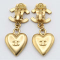 Chanel Earrings Heart Rhinestone CC Logo 02 P Gold