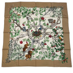 Hermes Carre 90 Scarf Silk U Coeur DES BOIS In The Forest Brown