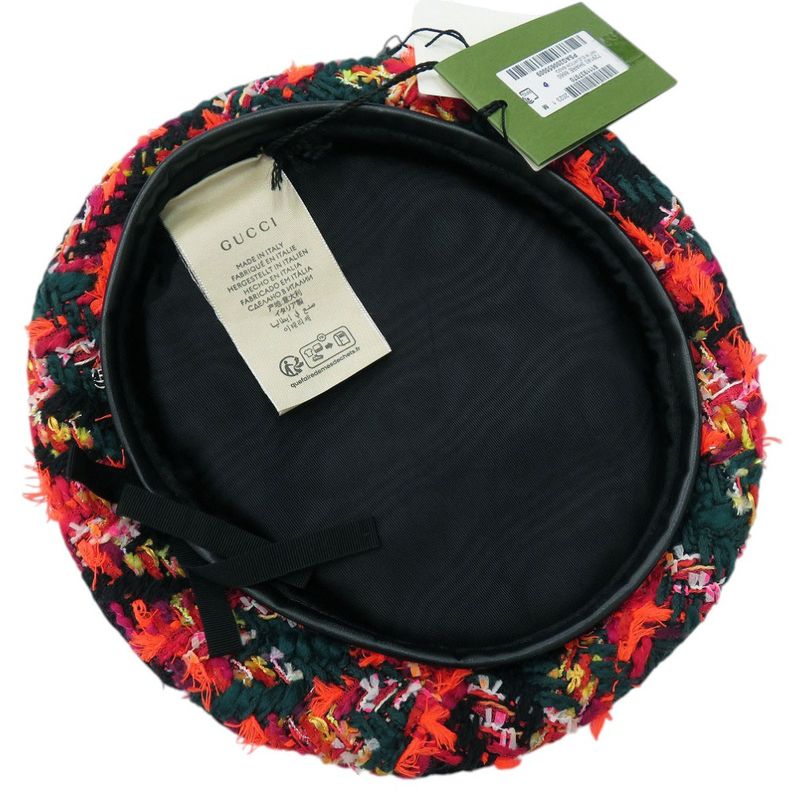 Gucci Tweed Check Beret With Ribbon GG Logo Wool Nylon Multicolor 1645 — view 3