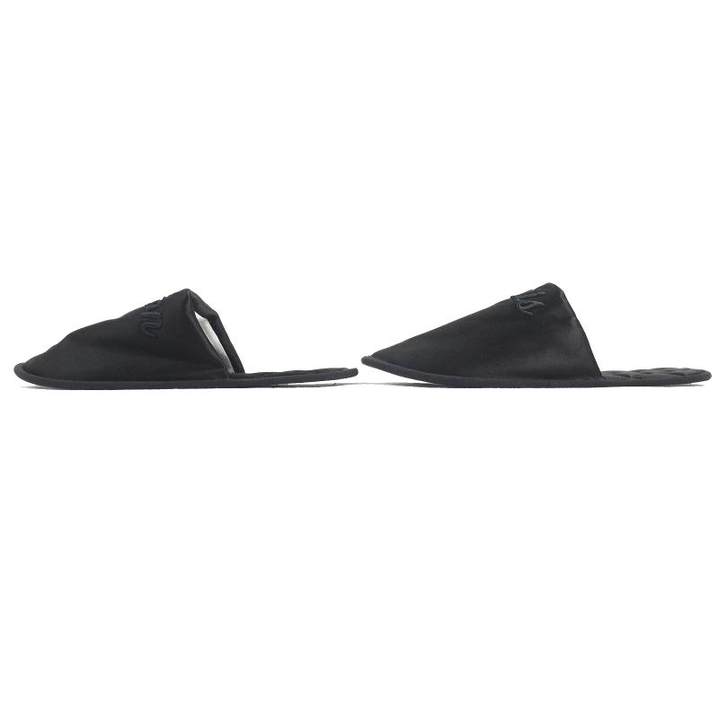 Louis Vuitton Sweet Line Logo Embroidery Satin Slippers Room Shoes Black — view 3