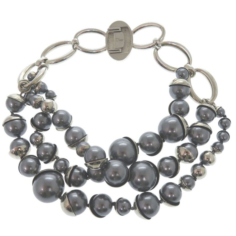Dior Faux Pearl Necklace Silver Choker 0989 — view 3