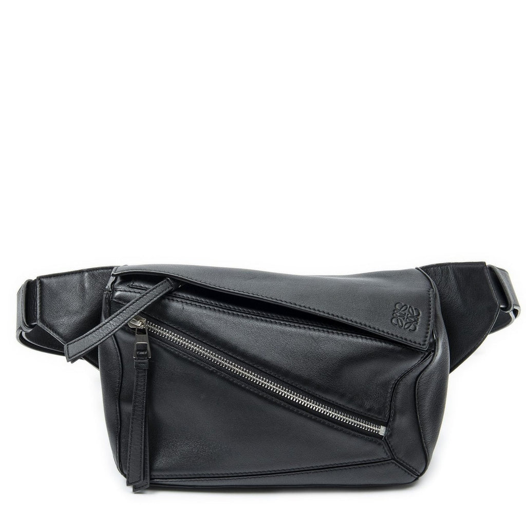 Loewe Small Puzzle Edge Bum Bag Black Calfskin Leather