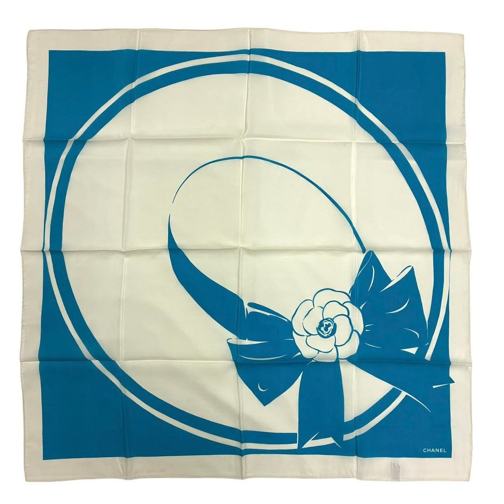 Chanel Large Scarf CC Logo 100% Silk Blue White — view 2