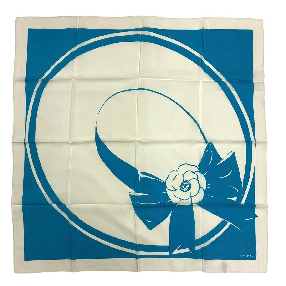 Chanel Large Scarf CC Logo 100% Silk Blue White — view 2