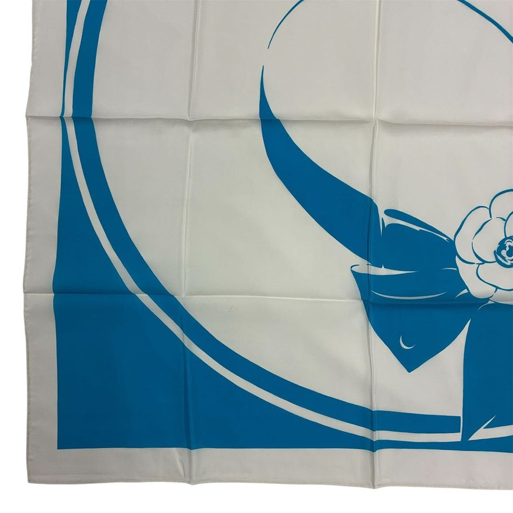 Chanel Large Scarf CC Logo 100% Silk Blue White — view 6