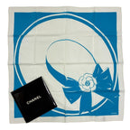 Chanel Large Scarf CC Logo 100% Silk Blue White