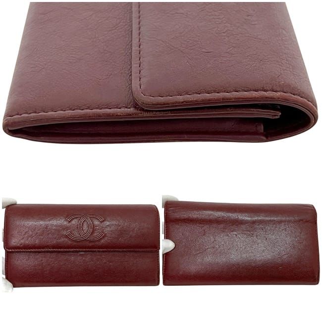 Chanel Bifold Long Wallet Bordeaux Burgundy Coco Mark — view 3