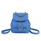 Chanel Chain Backpack Blue Gold Leather Quilted Stitch CC Logo