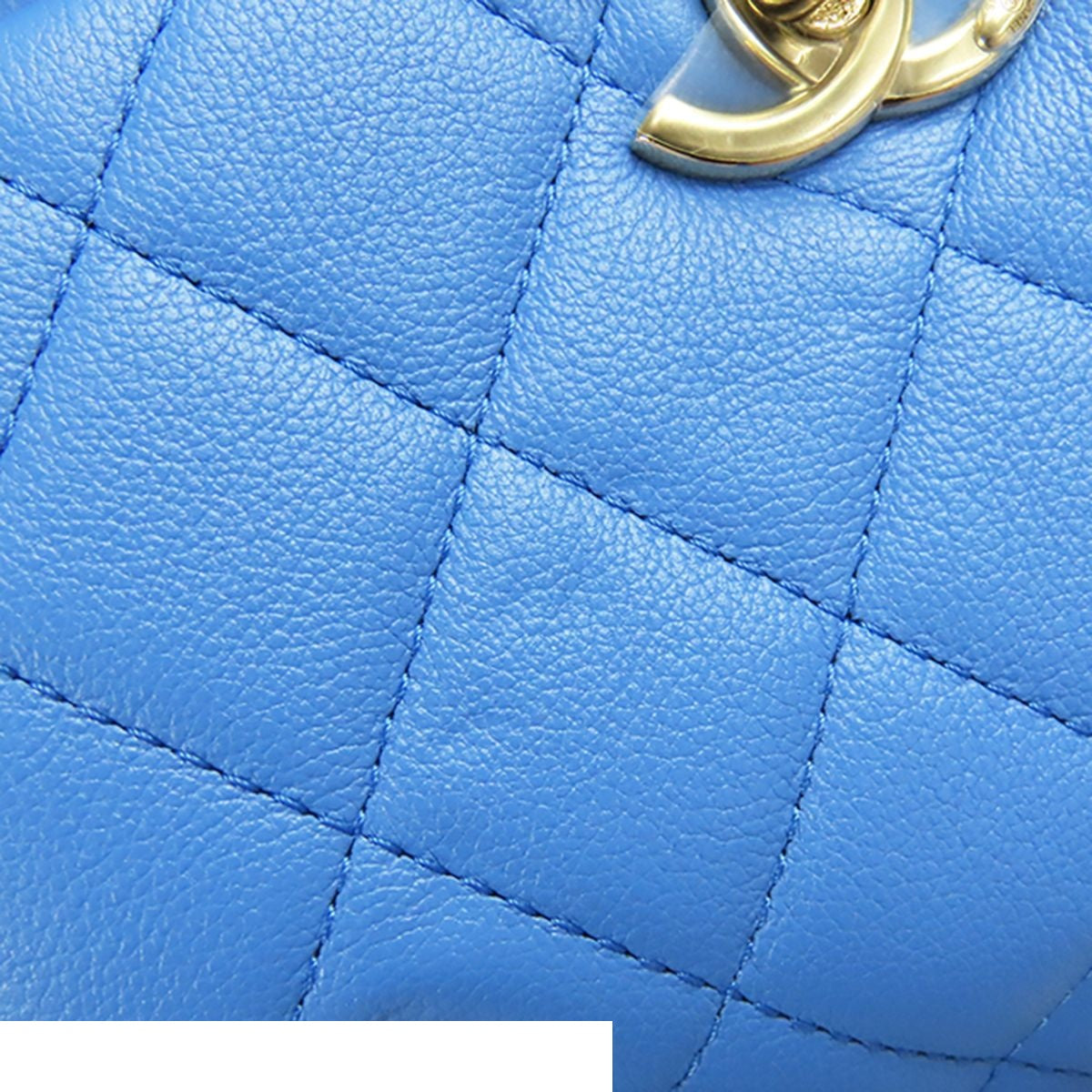 Chanel Chain Backpack Blue Gold Leather Quilted Stitch CC Logo — view 5