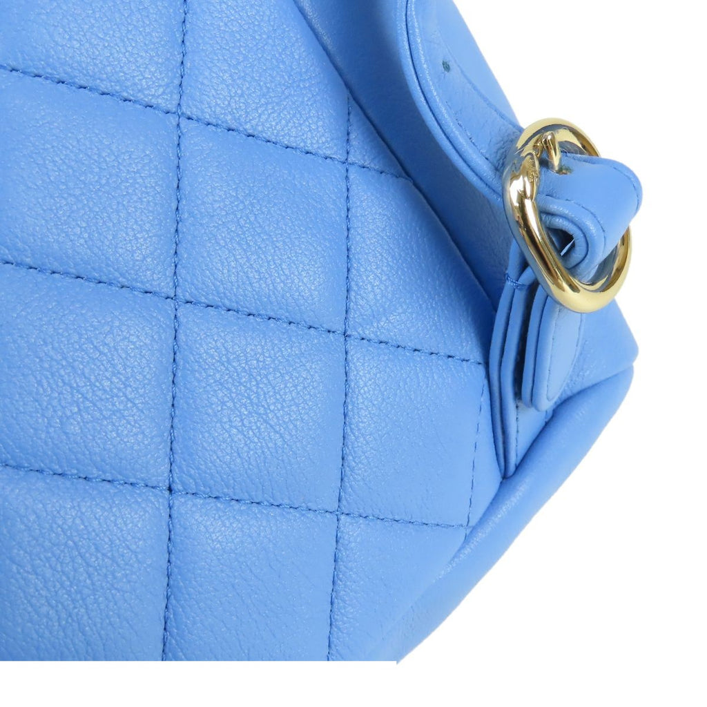 Chanel Chain Backpack Blue Gold Leather Quilted Stitch CC Logo — view 6