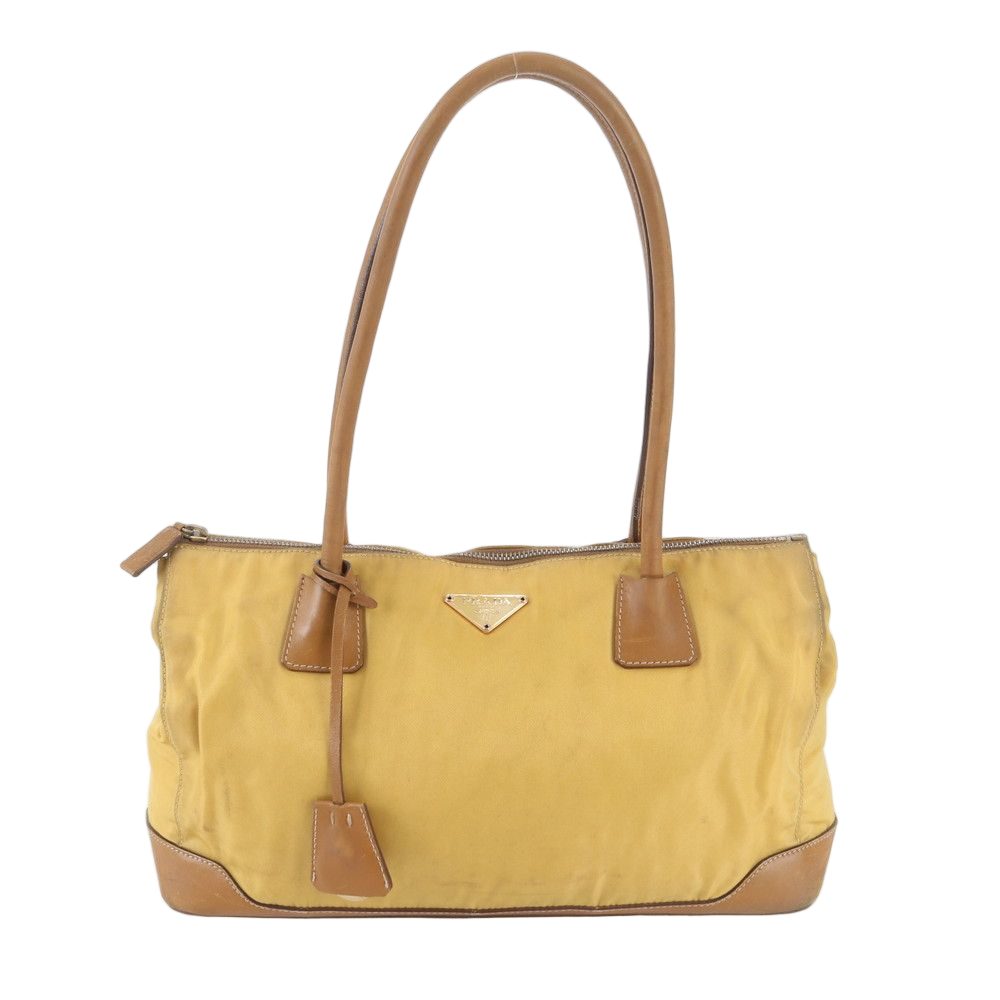 Prada Tessuto Nylon Triangle Logo Leather Shoulder Bag Tote Hand