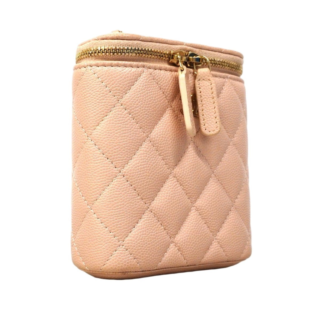 Chanel Shoulder Bag Quilted Caviar Leather Pink Beige Champagne Gold — view 2