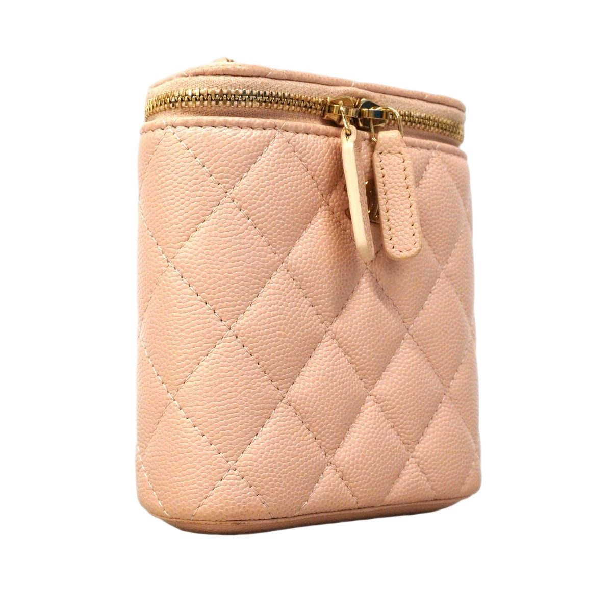 Chanel Shoulder Bag Quilted Caviar Leather Pink Beige Champagne Gold — view 2
