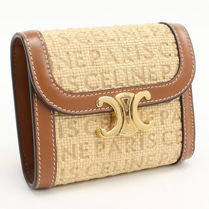 Celine Small Flap Wallet Triomphe Trifold Raffia Leather