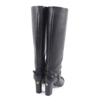 Chanel CC Logo Chain Decoration Chunky Heel Leather Long Boots — view 3
