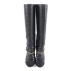 Chanel CC Logo Chain Decoration Chunky Heel Leather Long Boots — view 4