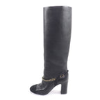 Chanel CC Logo Chain Decoration Chunky Heel Leather Long Boots — view 5