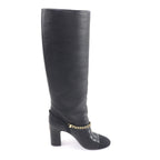 Chanel CC Logo Chain Decoration Chunky Heel Leather Long Boots — view 6