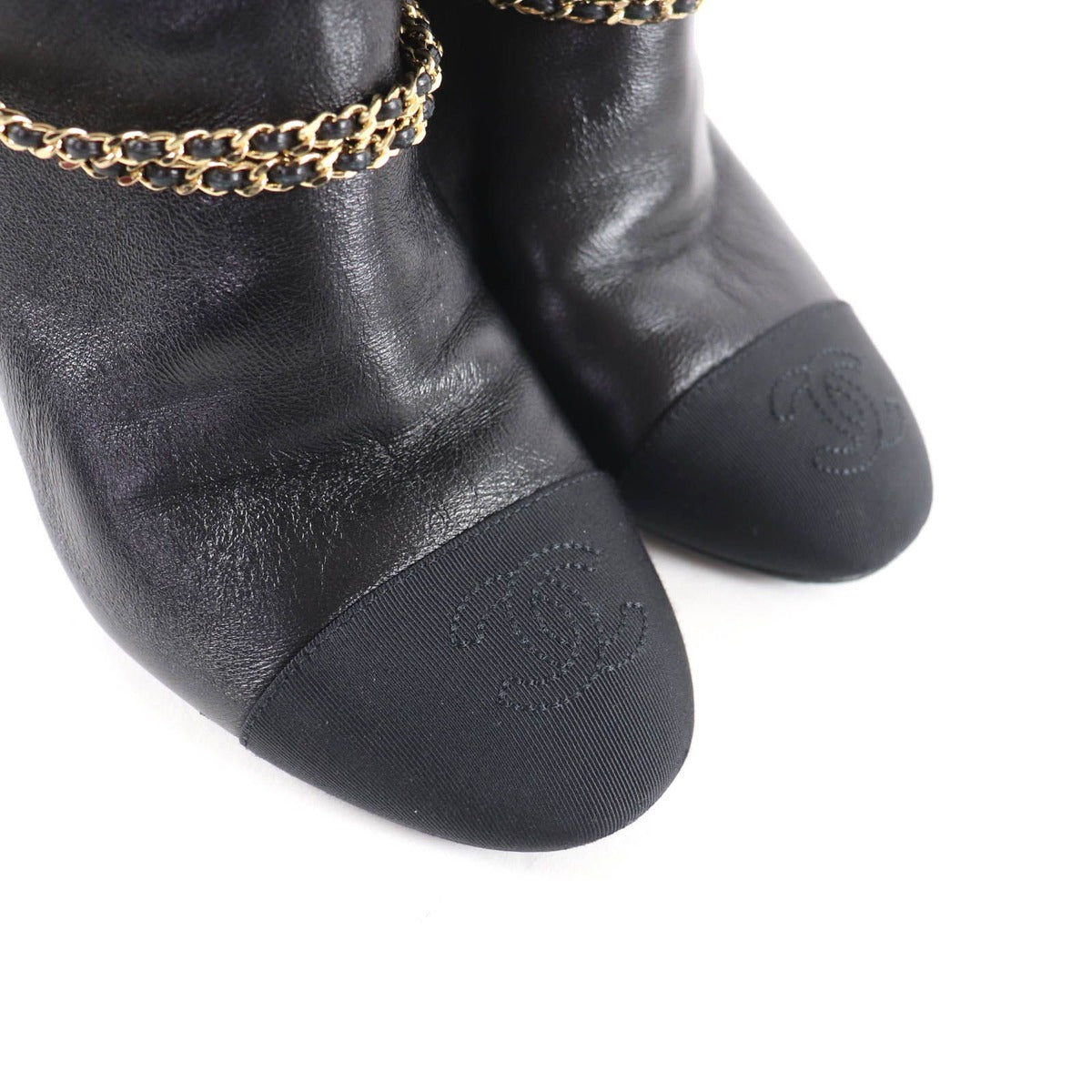 Chanel CC Logo Chain Decoration Chunky Heel Leather Long Boots — view 8