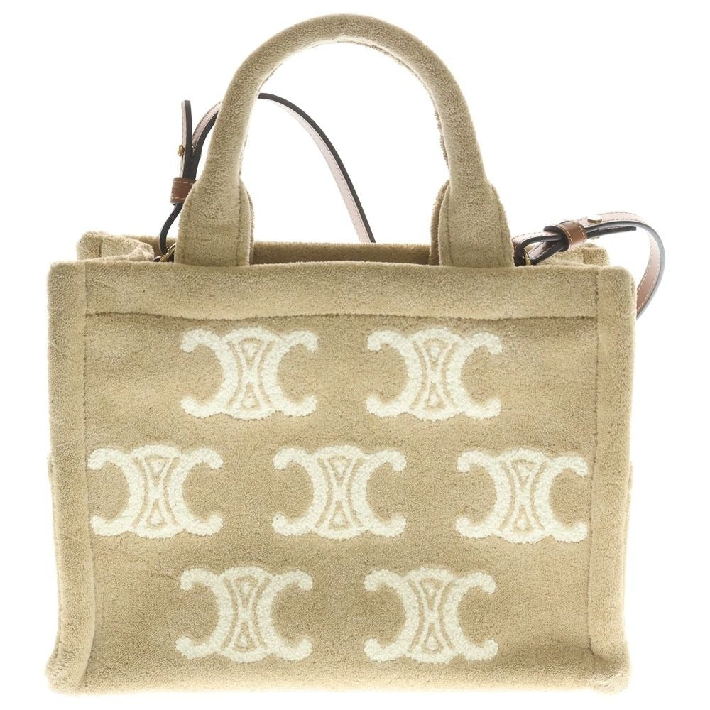 Celine Triomphe Small Cabas Thais Pile 2-Way Shoulder Handbag Beige