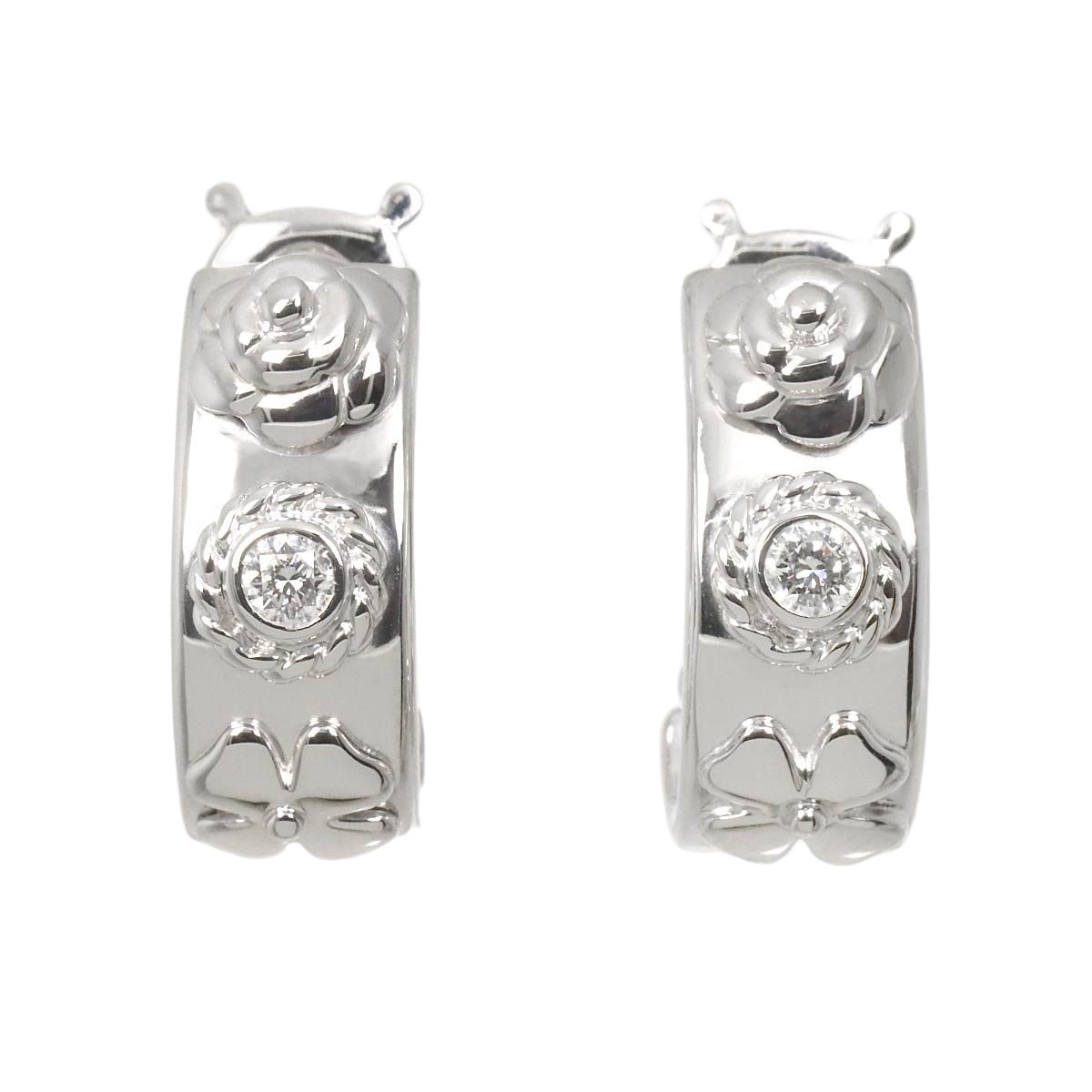 Chanel Three Symbols Diamond Earrings 18k WG White Gold 750 Pierced