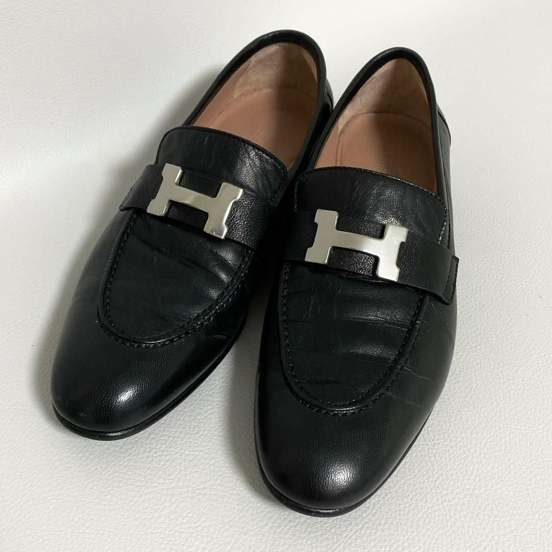 Hermes Moccasins Paris Loafers 35.5 Black