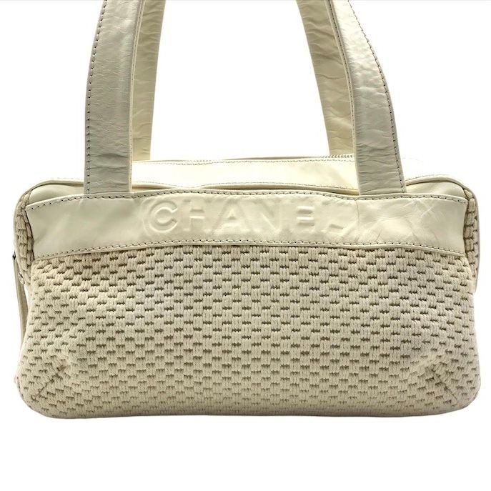 Chanel Lambskin Leather Knit Hand Ivory Shoulder Bag