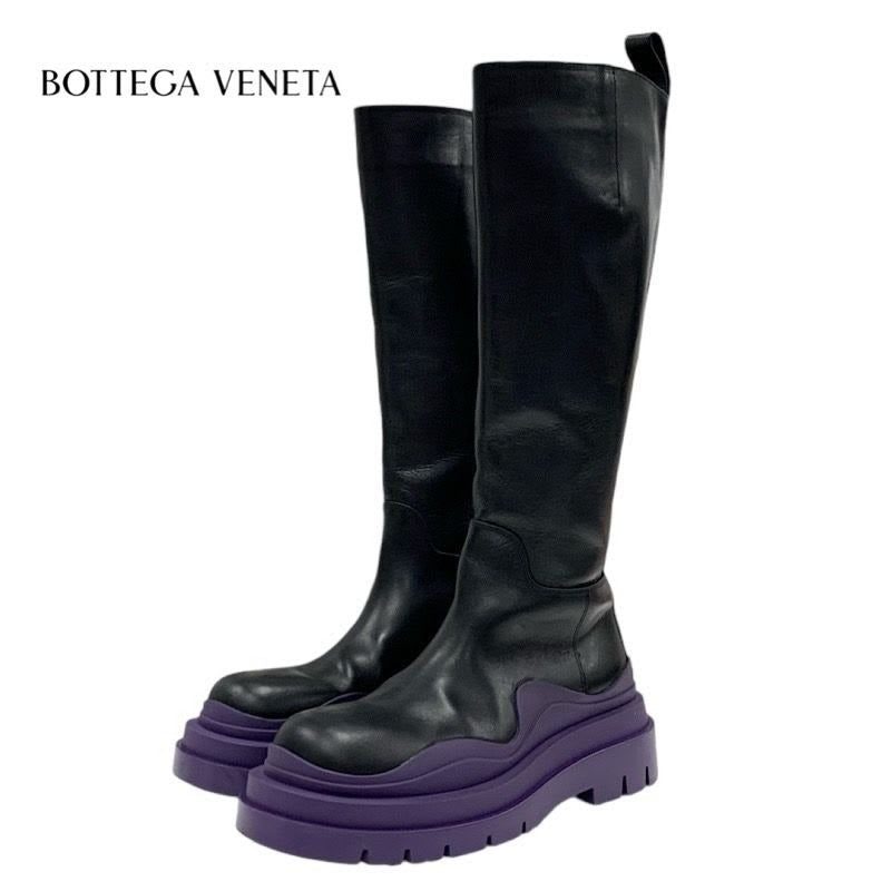 Bottega Veneta Tire Boots Long Shoes Leather Black Purple
