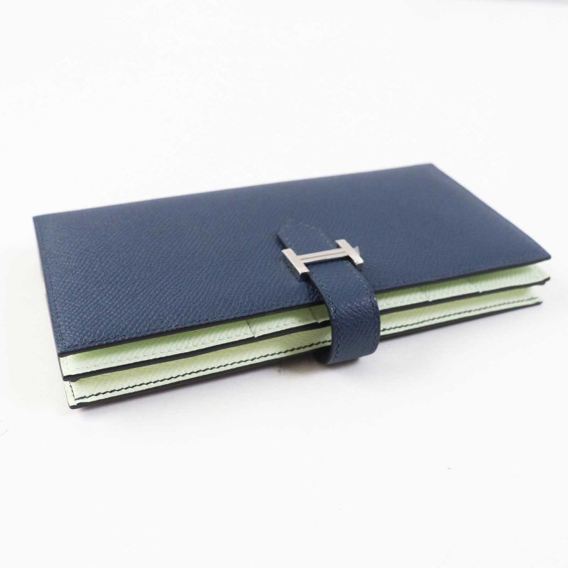 Hermes Bearn Souffle Verso Blue Prus Vert Fizz Silver Hardware Vaux Epson Long — view 4