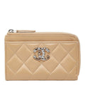 Chanel Quilted CC Logo Coin Case Card Fragment Beige Lambskin Rhinestone
