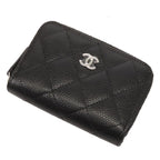 Chanel Classic Zip Coin Purse AP Black Silver Caviar Leather Quilted Bifold