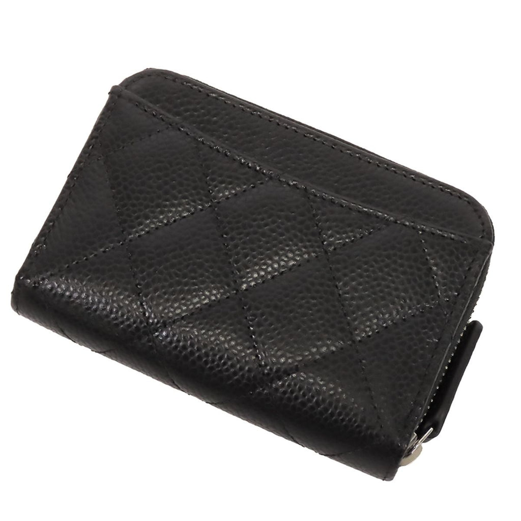Chanel Classic Zip Coin Purse AP Black Silver Caviar Leather Quilted Bifold — view 2