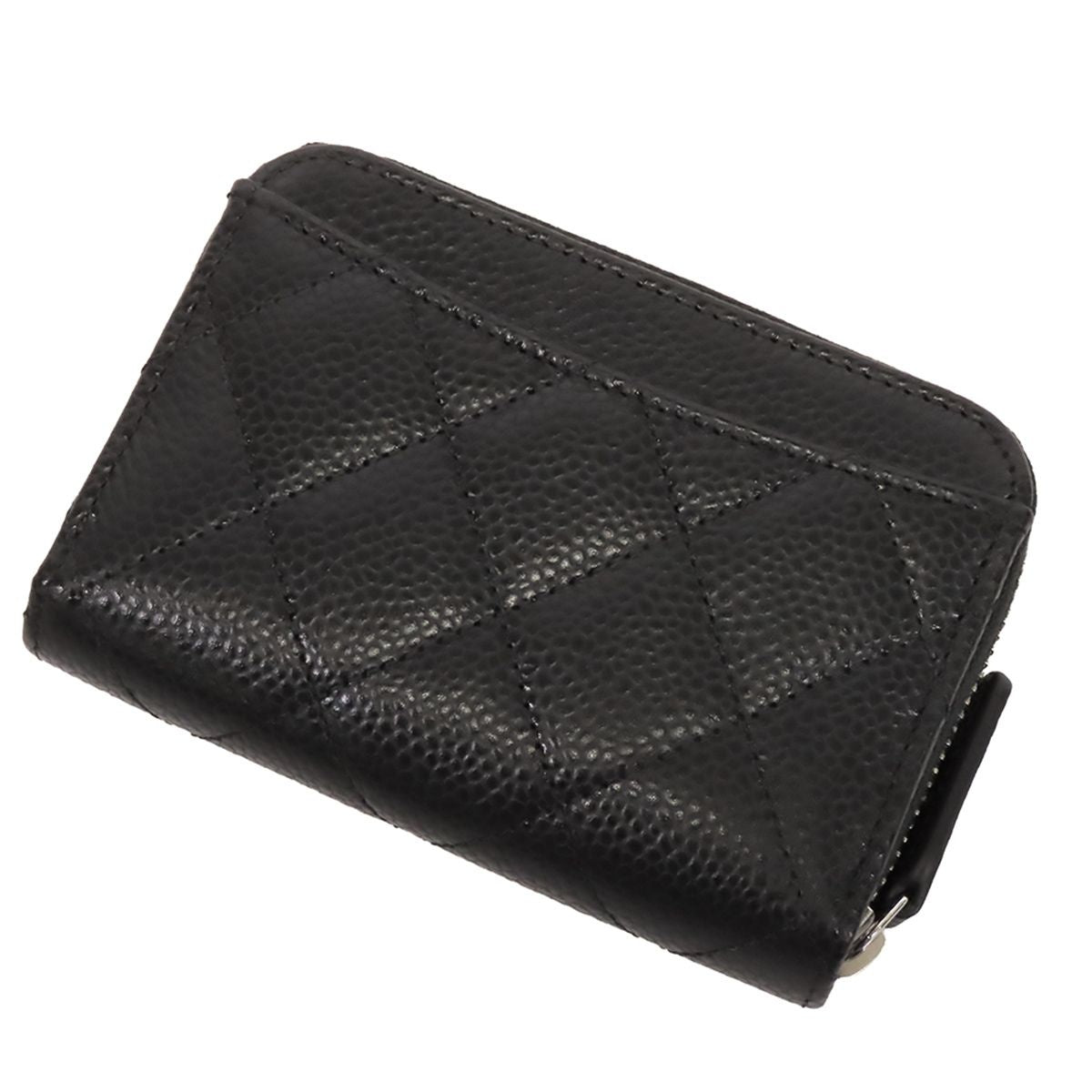 Chanel Classic Zip Coin Purse AP Black Silver Caviar Leather Quilted Bifold — view 2
