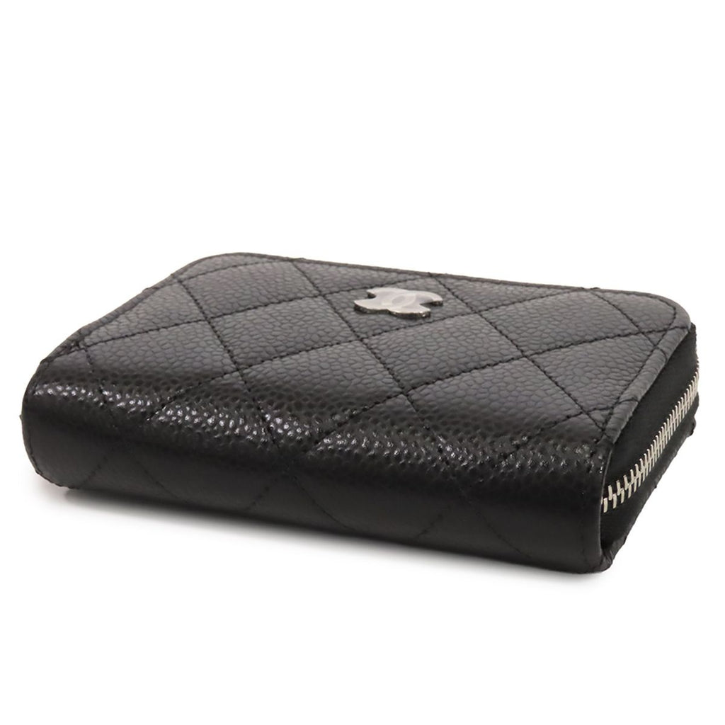 Chanel Classic Zip Coin Purse AP Black Silver Caviar Leather Quilted Bifold — view 3