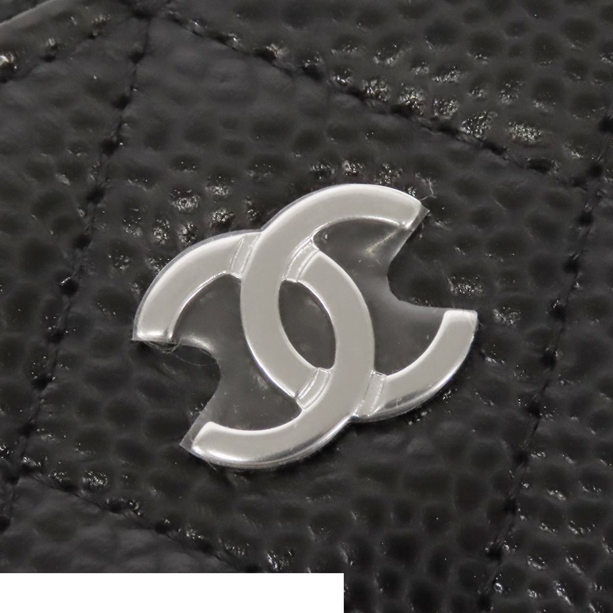 Chanel Classic Zip Coin Purse AP Black Silver Caviar Leather Quilted Bifold — view 7