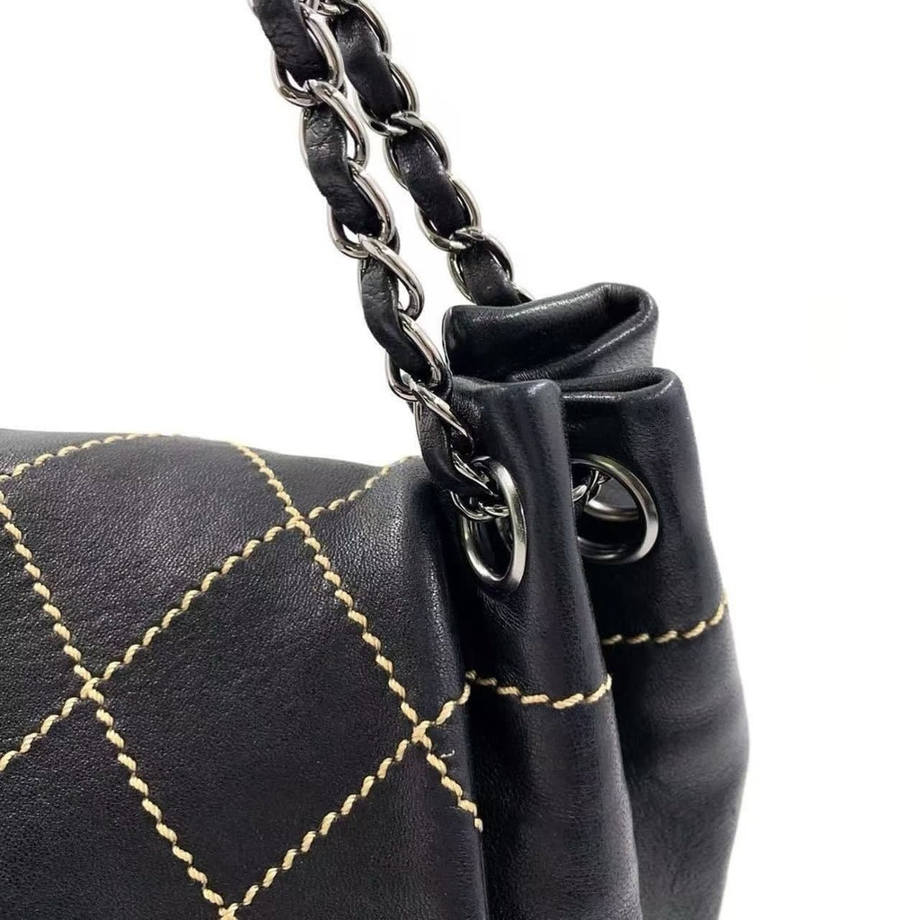 Chanel Lambskin Contrast Wild Stitch Surpique Accordion Flap Bag Black — view 4