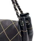 Chanel Lambskin Contrast Wild Stitch Surpique Accordion Flap Bag Black — view 4