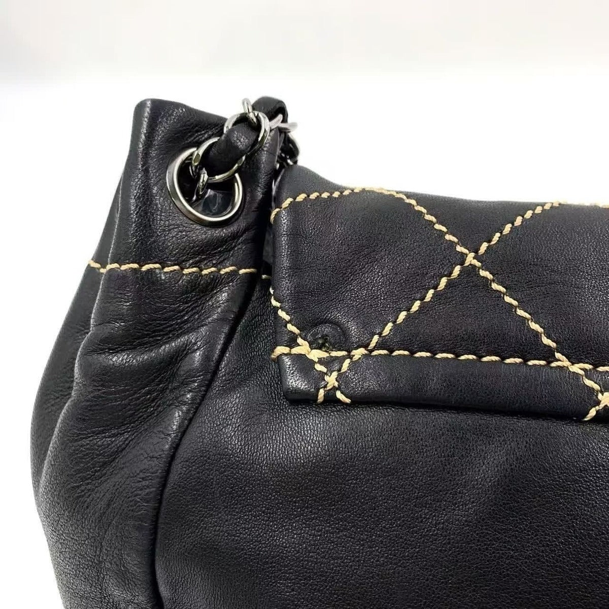 Chanel Lambskin Contrast Wild Stitch Surpique Accordion Flap Bag Black — view 5