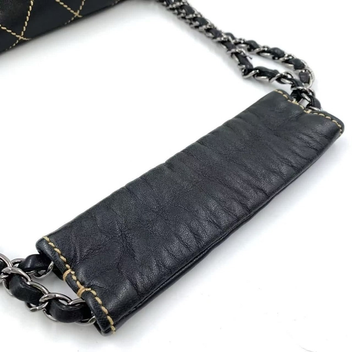 Chanel Lambskin Contrast Wild Stitch Surpique Accordion Flap Bag Black — view 7