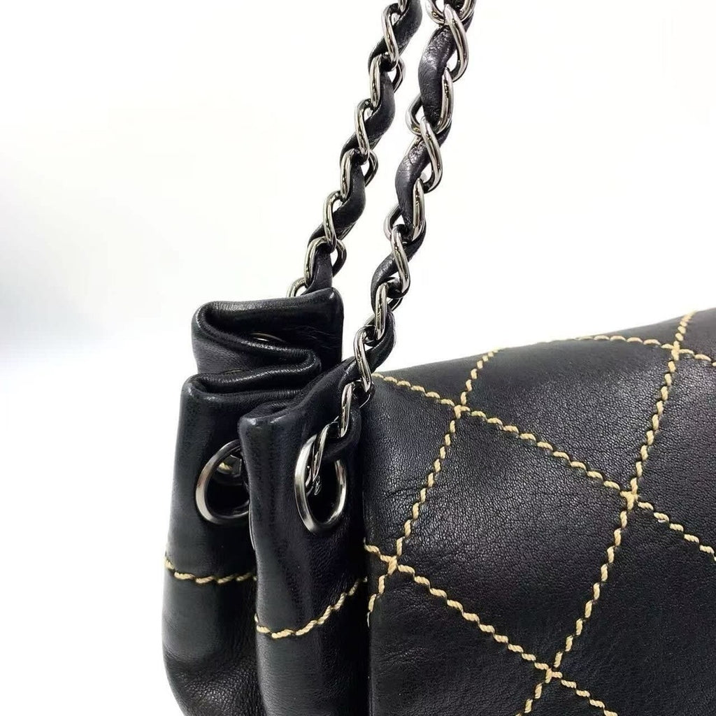 Chanel Lambskin Contrast Wild Stitch Surpique Accordion Flap Bag Black — view 8