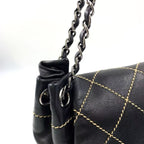 Chanel Lambskin Contrast Wild Stitch Surpique Accordion Flap Bag Black — view 8