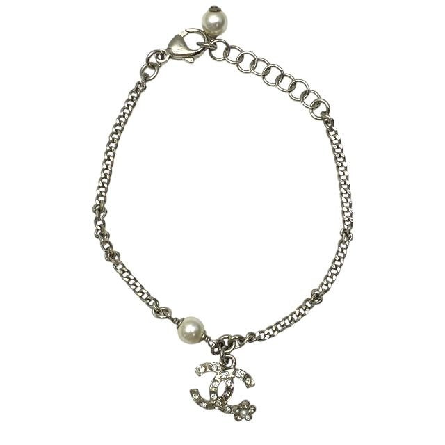 Chanel Bracelet C21 B Coco Mark Accessories Jewelry Faux Pearl Rhinestone Silver