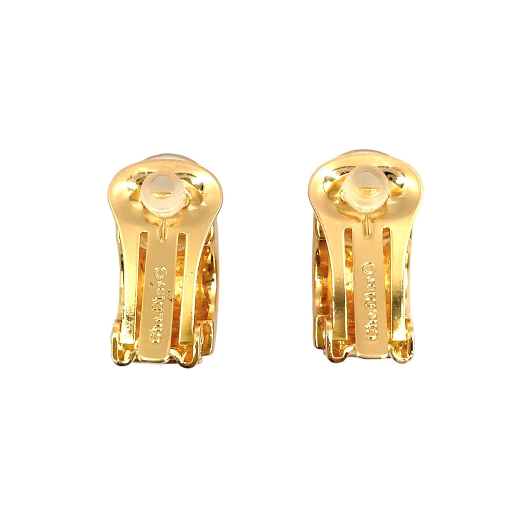 Dior Pave Rhinestone Half Hoop Color Stone Clear Gold Earrings — view 2