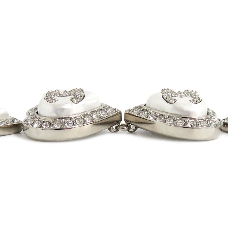 Chanel Necklace Heart Rhinestone Silver 23 B Abb614 Faux Pearl Coco — view 7