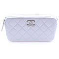 Chanel Quilted Chain Wallet White Caviar Leather Silver