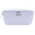 Chanel Quilted Chain Wallet White Caviar Leather Silver