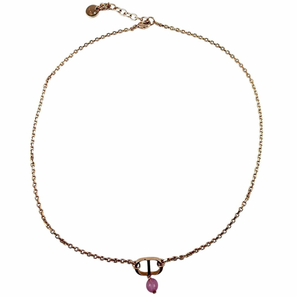 Dior Petit CD Diamond Resin Pearl Necklace Rose Gold — view 2